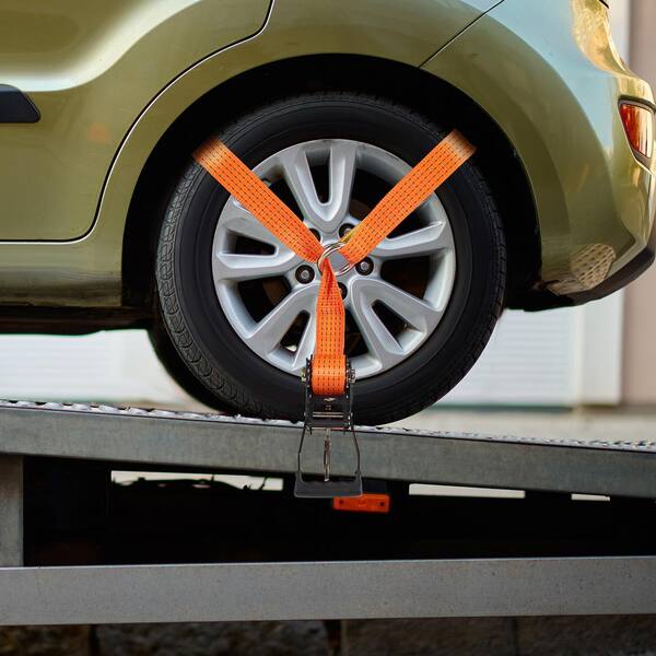 thumbnail image 2 of RuggedTow 12ft Ratchet Tie-Down Straps With Hooks – 2-Pack, 3,000lb Capacity, Orange 2 of 4