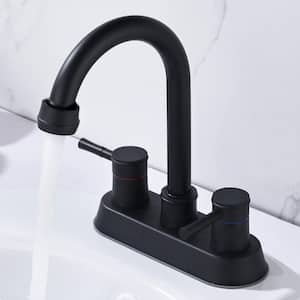 4 in. Centerset Double-Handle 3 Holes Bathroom Faucet with Pop-Up Drain in Matte Black