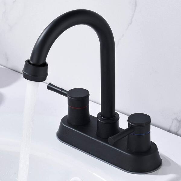 Nestfair 4 in. Centerset Double-Handle 3 Holes Bathroom Faucet with Pop-Up Drain in Matte Black