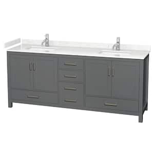 Sheffield 80 in. W x 22 in. D x 35 in. H Double Bath Vanity in Dark Gray with Carrara Cultured Marble Top