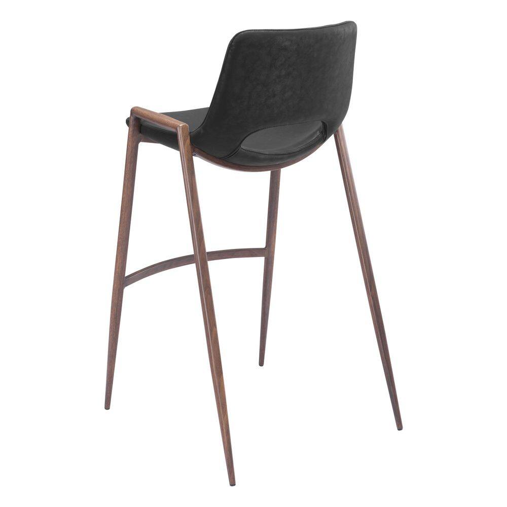 Black Faux Leather and Wood Bar Stool