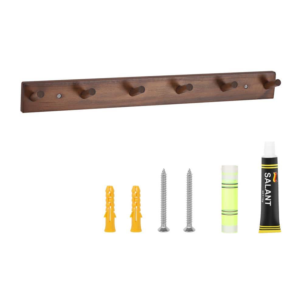 Oumilen Wall Mounted Wood Coat and Hat Rack, 6 Hooks, Dark Brown SN324 -  The Home Depot
