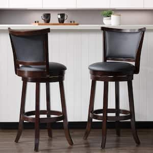 Woodgrove 29 in. Wood Swivel Bar Stools with Black Bonded Leather Seat and Backrest (Set of 2)