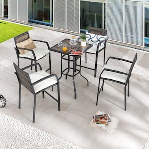 5-Piece Metal Square Outdoor Dining Set with Beige Cushions
