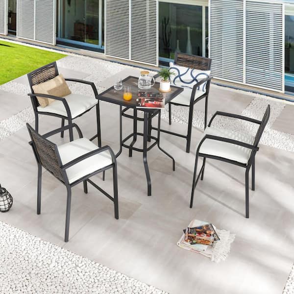 Patio Festival 5-Piece Metal Square Outdoor Dining Set with Beige Cushions