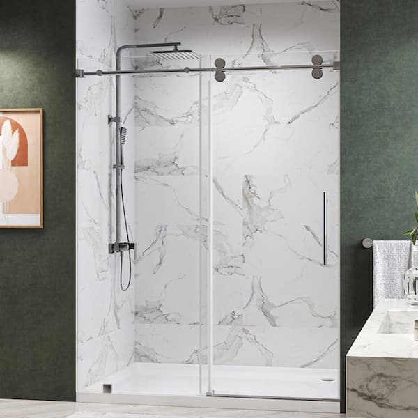 Kobiworks Radiance 48 in. W x 76 in. H Single Sliding Frameless Shower Door in Chrome with 3/8 in. Clear Glass