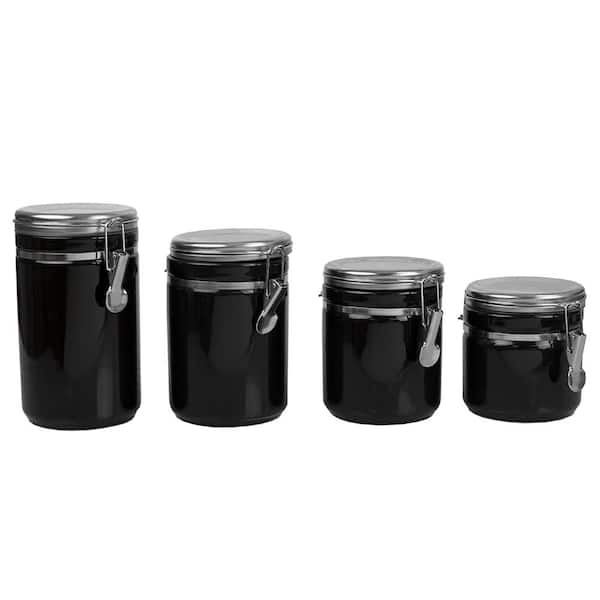 Home Basics 4-Piece Glass Canister Set with Stainless Steel Lids