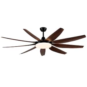 71 in. LED Indoor/Outdoor Antique Brown Modern 9 Solid Wood Blade Ceiling Fan with Remote Control and 6 Gear Wind Speed