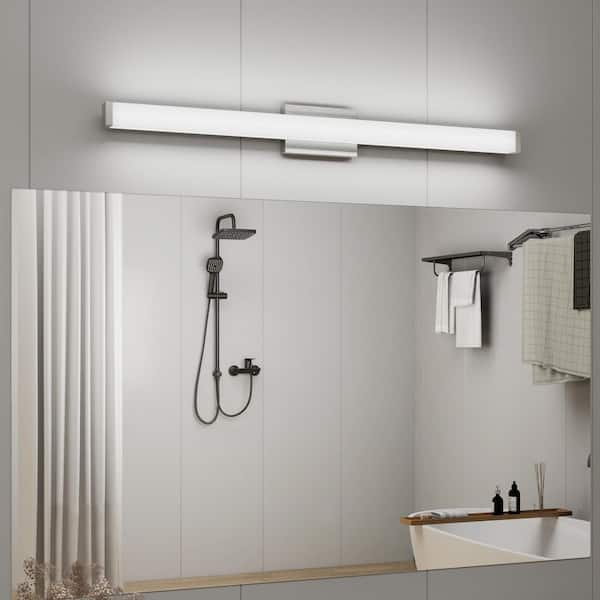 41 in. Integrated LED Brushed Nickel Bathroom Vanity Light Bar with Acrylic Shade, 6000K Cool White Light
