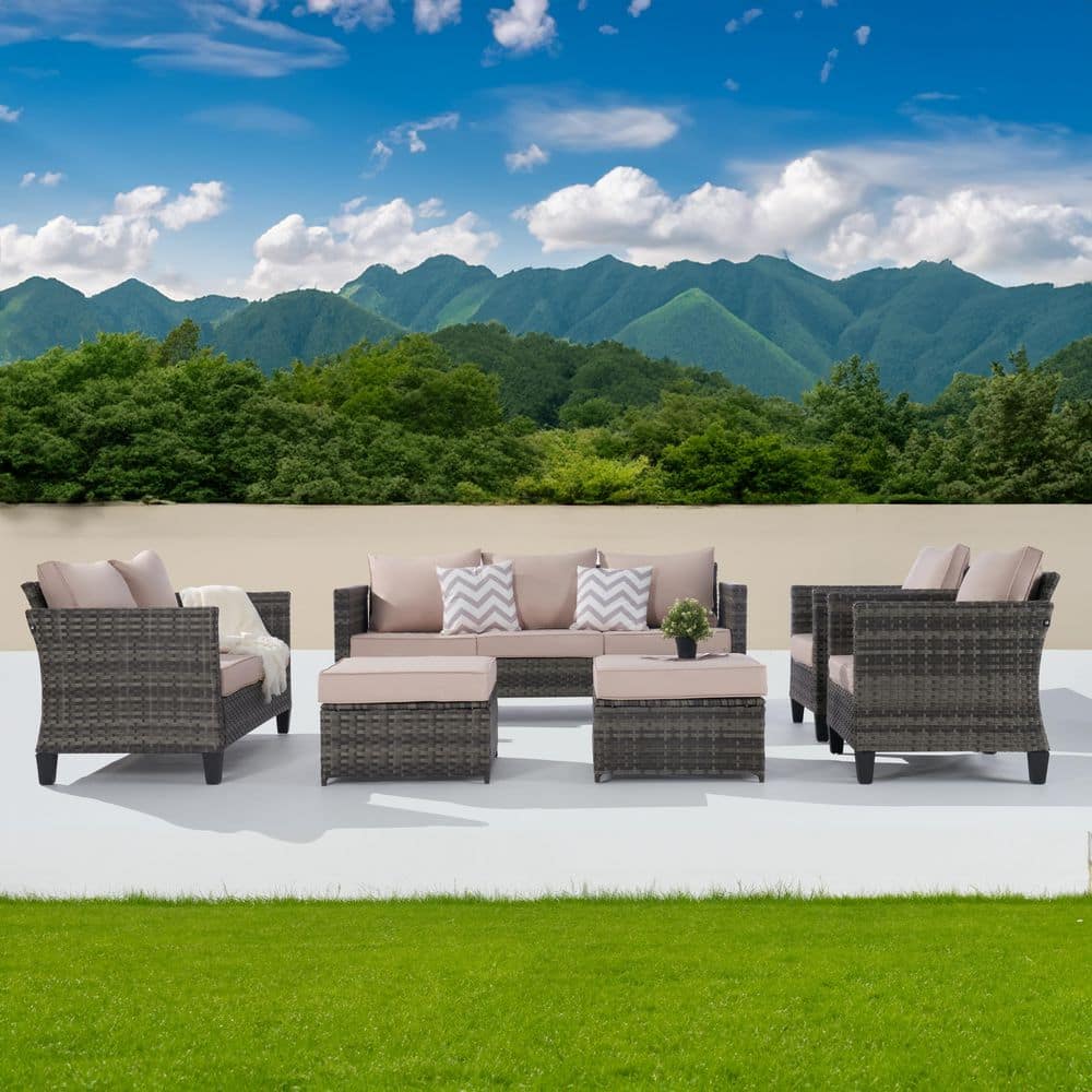 6-Piece Wicker Patio Sectional Sofa Set with Coffee Table and Ottomans, San