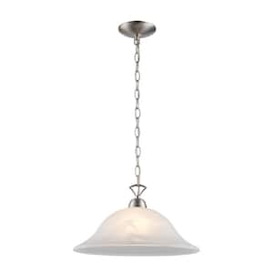 Aspen 1-Light Brushed Nickel Pendant Light Fixture with Bell Shaped Marbleized Glass Shade
