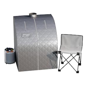 1-Person Indoor Infrared Sauna with Chair and Mat in Silver