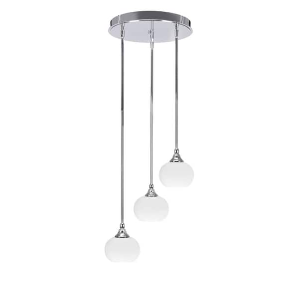 Unbranded Villa 60-Watt 15.5 in. 3 Light Chrome Stem Pendant Light with 7 in. White Muslin Glass Shade, No bulbs included
