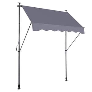 7 ft. x 4 ft. Gray Manual Retractable Awning, Non-Screw Outdoor Sun Shade Cover with UV Protection, 100% Polyester Made