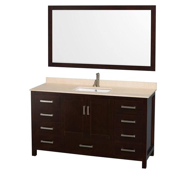 Wyndham Collection Sheffield 60 in. Vanity in Espresso with Marble Vanity Top in Ivory and 58 in. Mirror