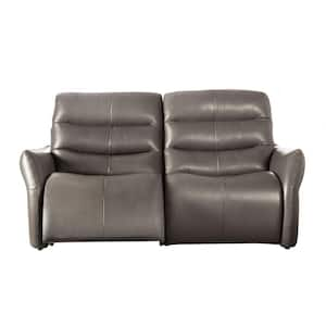 Emery 74.88 in. W Flared Arm Top Grain Italian Leather Rectangle Power Recliner Sofa in Gray With Hidden Control buttons