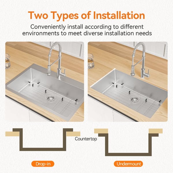 TECASA 33 in. Drop-In/Undermount Single Bowl 18-Gauge Gunmetal