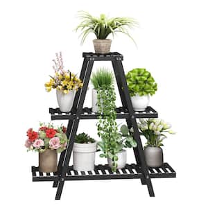 32 in. H Bamboo Plant Stand for Indoor Outdoor Tiered Plant Shelf 8 Potted Flower Holder Ladder Plant Rack 3-Tier