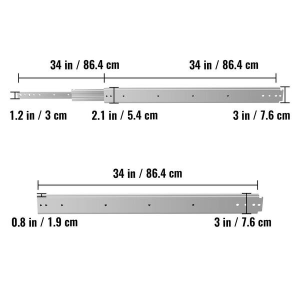 VEVOR 30 Heavy Duty Drawer Slides, Locking Drawer Slides 500lbs Load  Capacity Long Full Extension Drawer Slide 1 Pair Side Mount Ball Bearing  Drawer