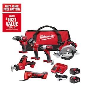 M18 18V Lithium-Ion Cordless Combo Kit (6-Tool) with Two 3.0 Ah Batteries, 1 Charger, 1 Tool Bag