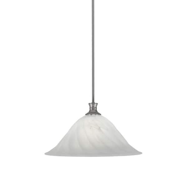 Unbranded Peabody 60-Watt 1-Light Brushed Nickel Shaded Pendant Light with 20 in. White Swirl Glass Shade, No Bulb Included