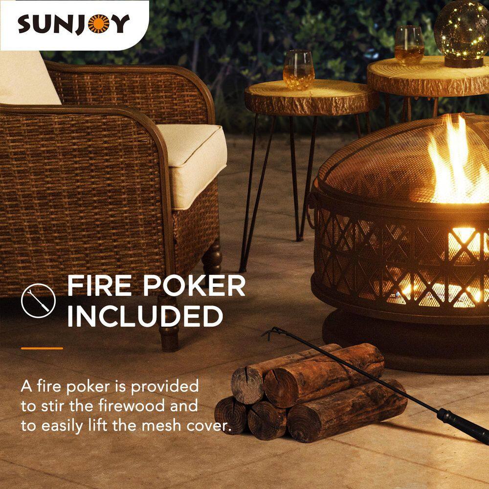 30 Inch Black Steel Outdoor Fire Pit with Spark Screen and Poker