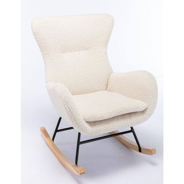 JASMODER Off White Faux Fur Rocking Chair with Removable Cushions