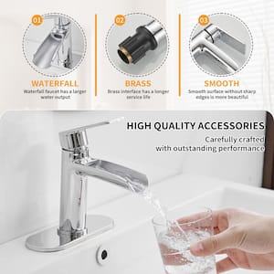 Single Hole Single-Handle Bathroom Faucet With Supply Hose in Chrome