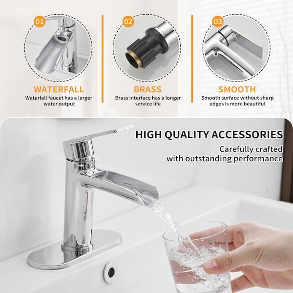 Single Handle Single Hole Bathroom Faucet in Polished Chrome