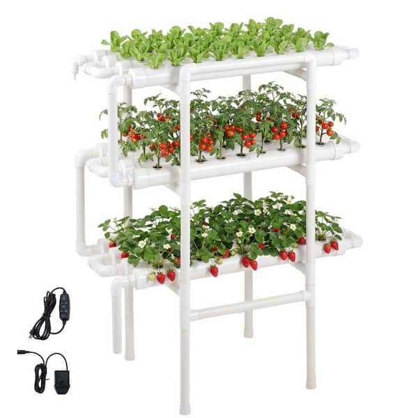 3-Tier Hydroponic Growing System Kit, 108-Site UPVC Pipe System with Timer Irrigation for Indoor Vegetable Herb Garden