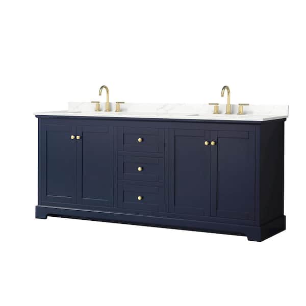 Wyndham Collection Avery 80 in. W x 22 in. D x 35 in. H Double Bath Vanity in Dark Blue with Giotto Quartz Top