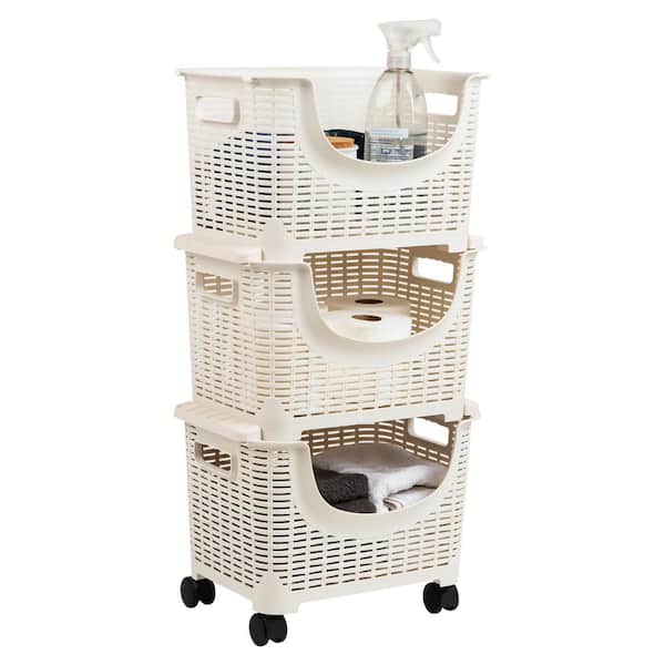 Mind Reader Plastic Kitchen Storage Cart 14.75 in. L x 11 in. W x 28.25 in. H, Ivory