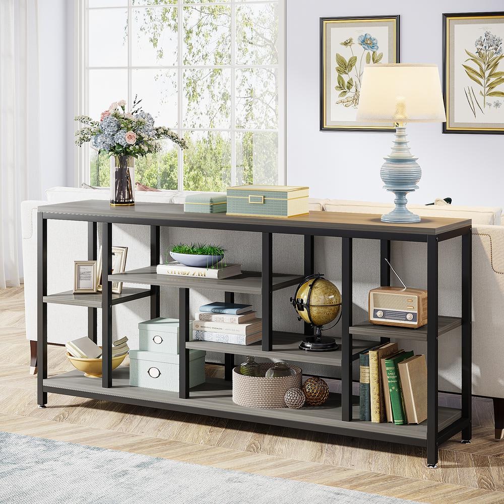 Gray 70.9'' Industrial Console Table with Storage Shelves