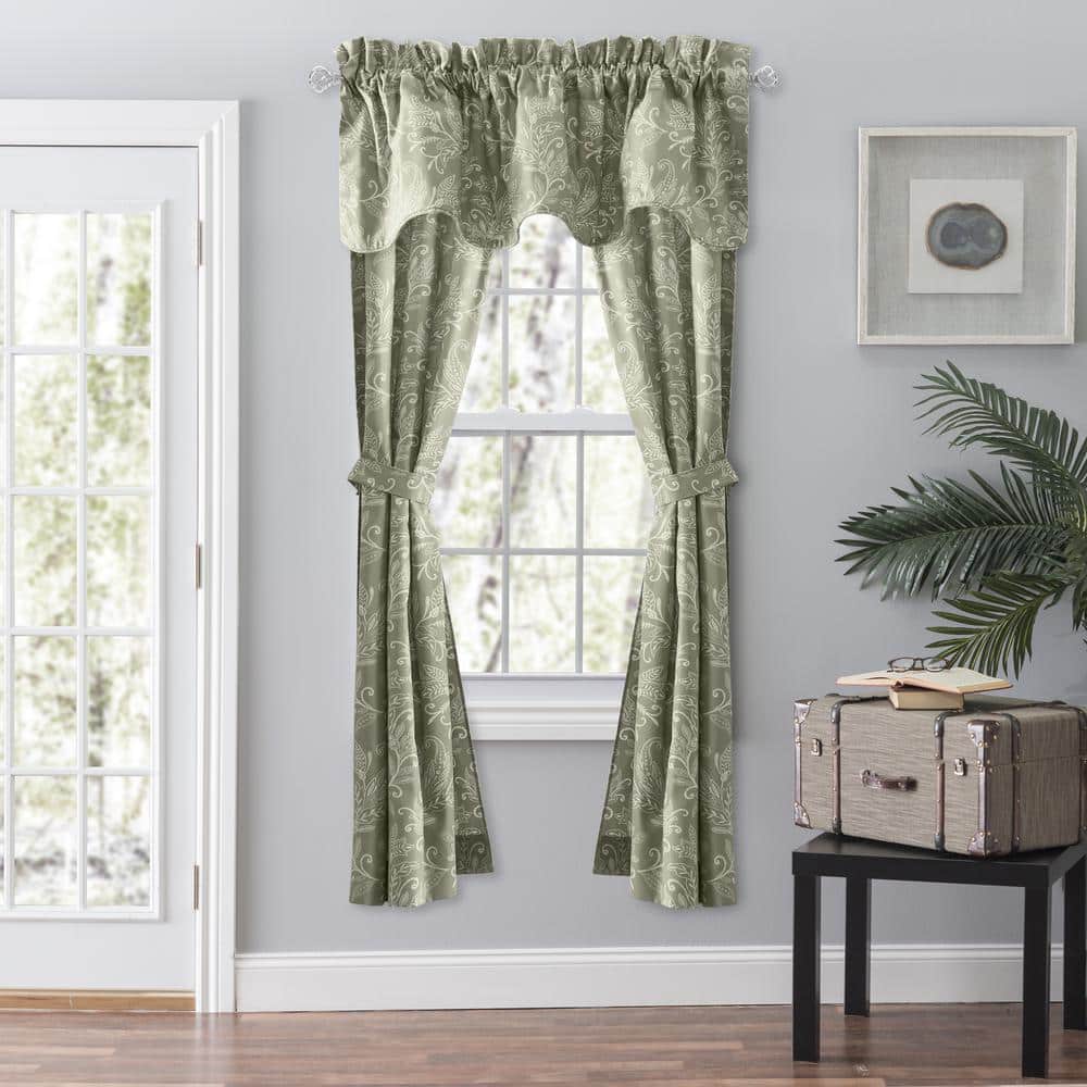 Sage Leaf Pattern Polyester Scallop Valance 58"x15"