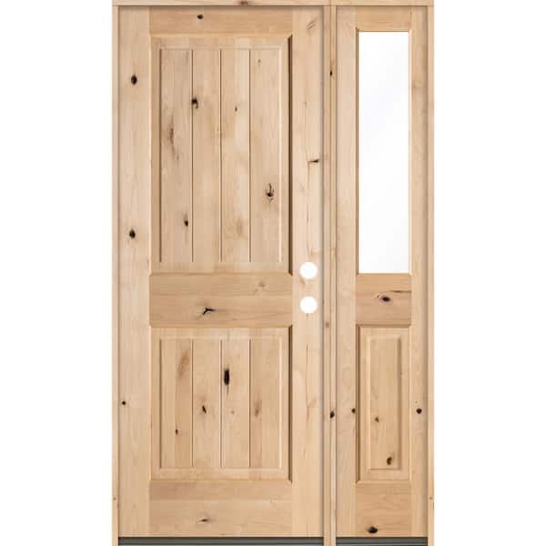 Krosswood Doors 46 in. x 80 in. Rustic Unfinished Knotty Alder Sq-Top VG Left-Hand Right Half Sidelite Clear Glass Prehung Front Door