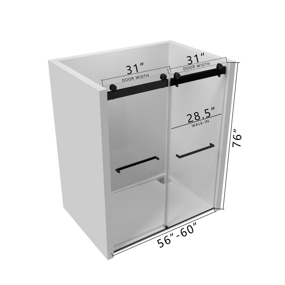 Matte Black 60" x 76" Frameless Double Sliding Shower Door
