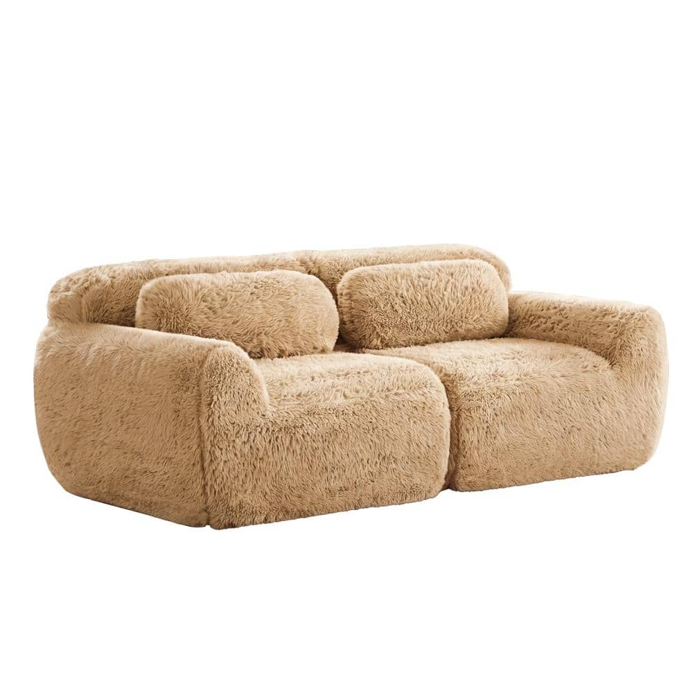 Modular 2-Seater Sectional Sofa in Light Khaki, 40 in. Armless 2-piece Plush Fabric with Non-Slip Base & Throw Pillows price history on PriceWatchPro