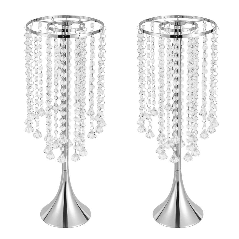 YIYIBYUS 2-Piece 21.9 in. Tall Wedding Centerpieces Tabletop Flower Vases  Silver Metal Crystal Flower Stand JJOU765GWDZJ8 - The Home Depot