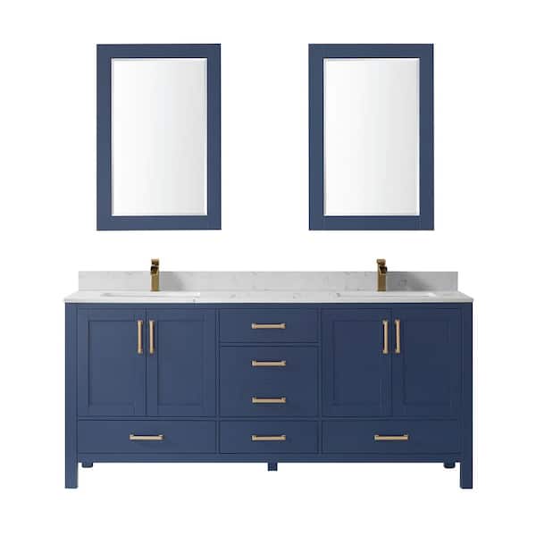 ROSWELL Shannon 72 in. Bath Vanity in Royal Blue with Composite Vanity Top in White with White Basin and Mirror