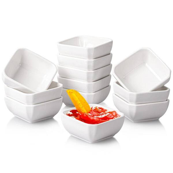 12-Piece Square Ceramic Sauce Dish Set with Stackable Ramekins for Dips Condiments Appetizers Oven Safe