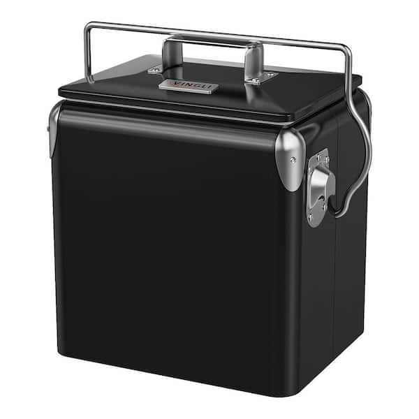 14 qt. Insulated Portable Cooler, Retro Vintage Classic Style Hard Metal Cooler for Camping, Fishing and Picnics