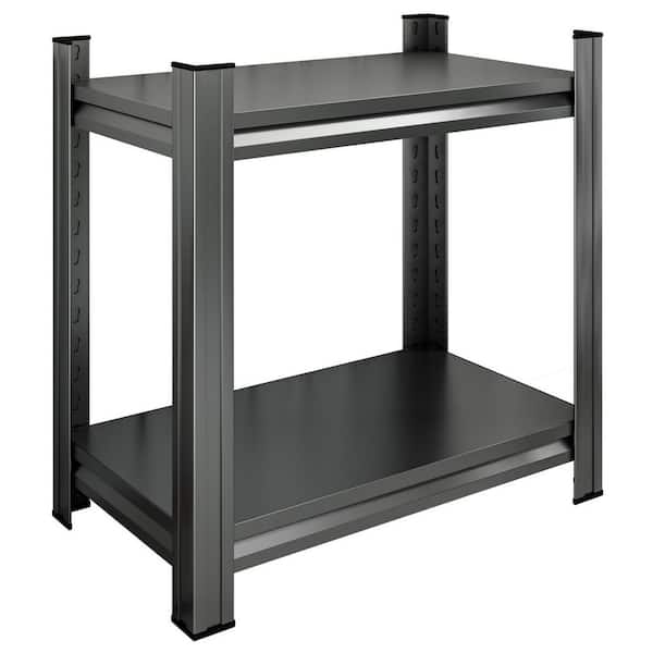 Otryad 2-Tier Metal Storage Rack with Adjustable Divider Shelf, Office Bookcase for Kitchen, Garage, Storage Room in Black