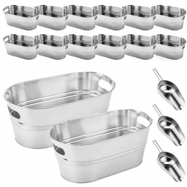 12-Pack 3.3 Gallon Galvanized Metal Ice Tubs with Ice Scoop for Beer, Wine and Champagne at Parties Set