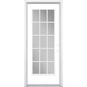 32 in. x 80 in. Ultra White 15 Lite Left Hand Clear Glass Painted Steel Prehung Front Door Brickmold/Vinyl Frame