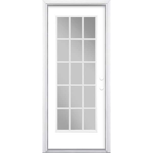 Masonite 32 in. x 80 in. Ultra White 15 Lite Left Hand Clear Glass Painted Steel Prehung Front Door Brickmold/Vinyl Frame