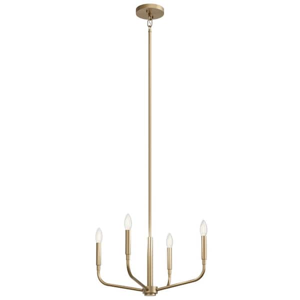 KICHLER Madden 20 in. 4-Light Champagne Bronze Modern Candle Convertible Chandelier for Dining Room