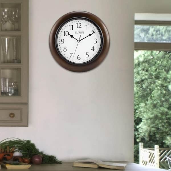 La Crosse Technology 10 in. Linwood Brown Quartz Analog Wood Wall Clock