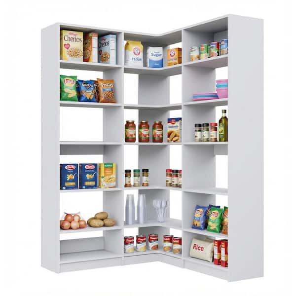 Alto Pantry Collection 47.25 in. W White Wall Mounted 2-Shelf Towers and Corner Shelf Tower Wood Closet System