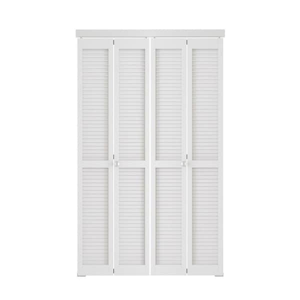 48 in. x 80 in. Louver Solid Core Wood, MDF, White PVC Covering, Bi-fold Door for Closet, Complete Set with Hardware