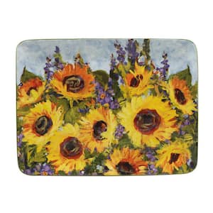 Sunflower Bouquet 12 in. Assorted Colors Earthenware Rectangular Platter